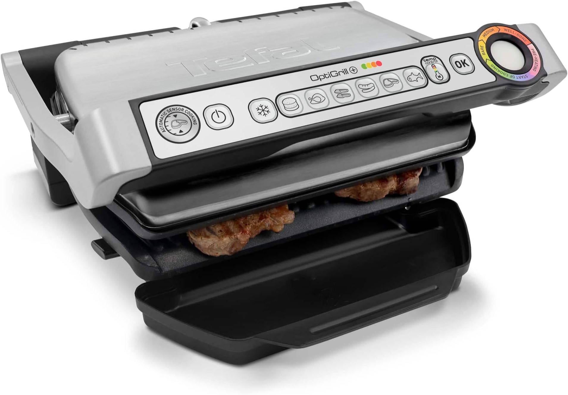 Tefal OptiGrill+ GC713D40 Intelligent Health Grill, 6 Automatic Settings, Stainless Steel, 2000W, 4-6 Portions, 14.57 x 14.17 x 6.5 cm