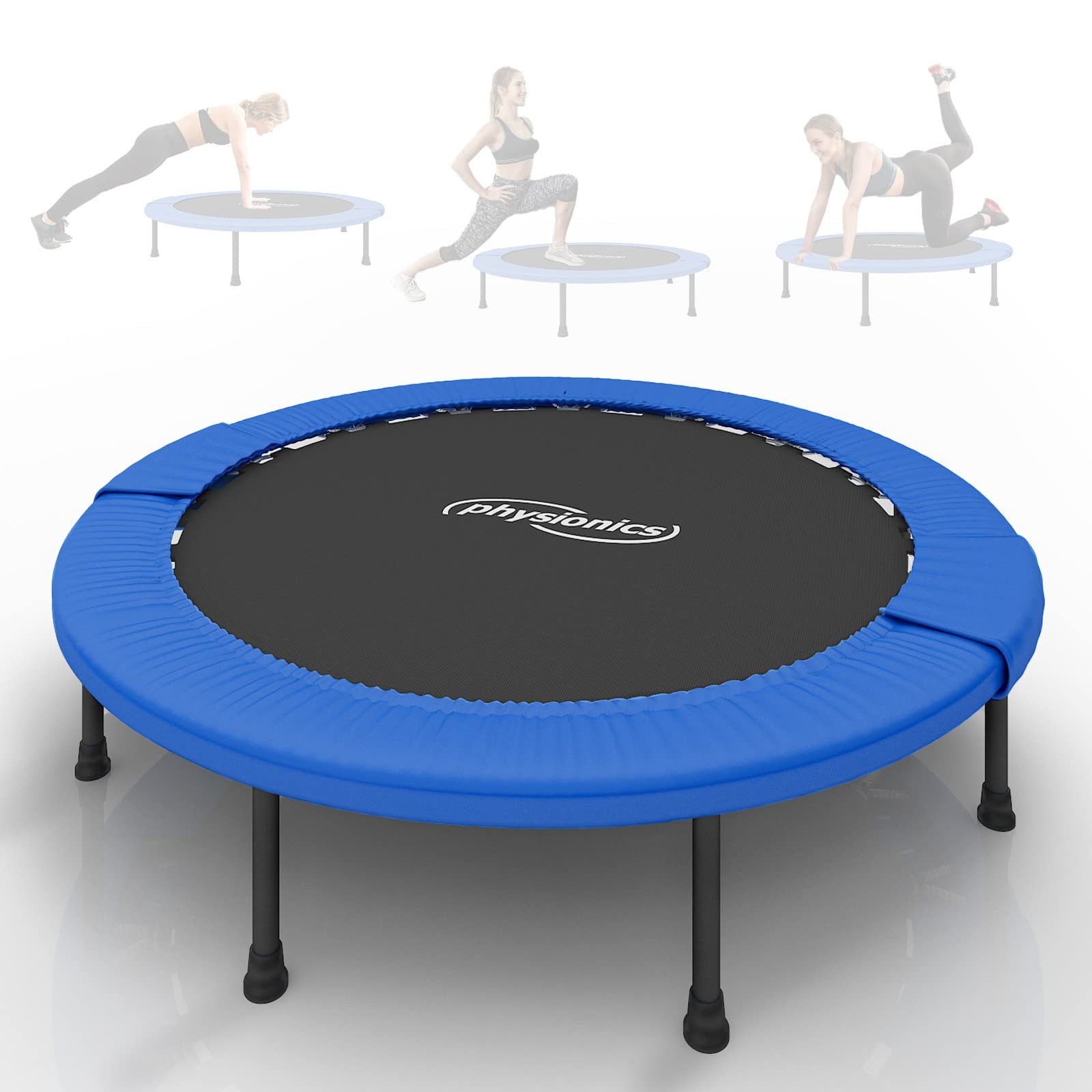 Physionics® Mini Trampolina Fitness - Średnica wyboru (Ø 81/91/96/102/114/122 cm), antypoślizgowe stopy, do użytku wewnątrz/na zewnątrz - trampolina gimnastyczna, trening, skok (114 cm)