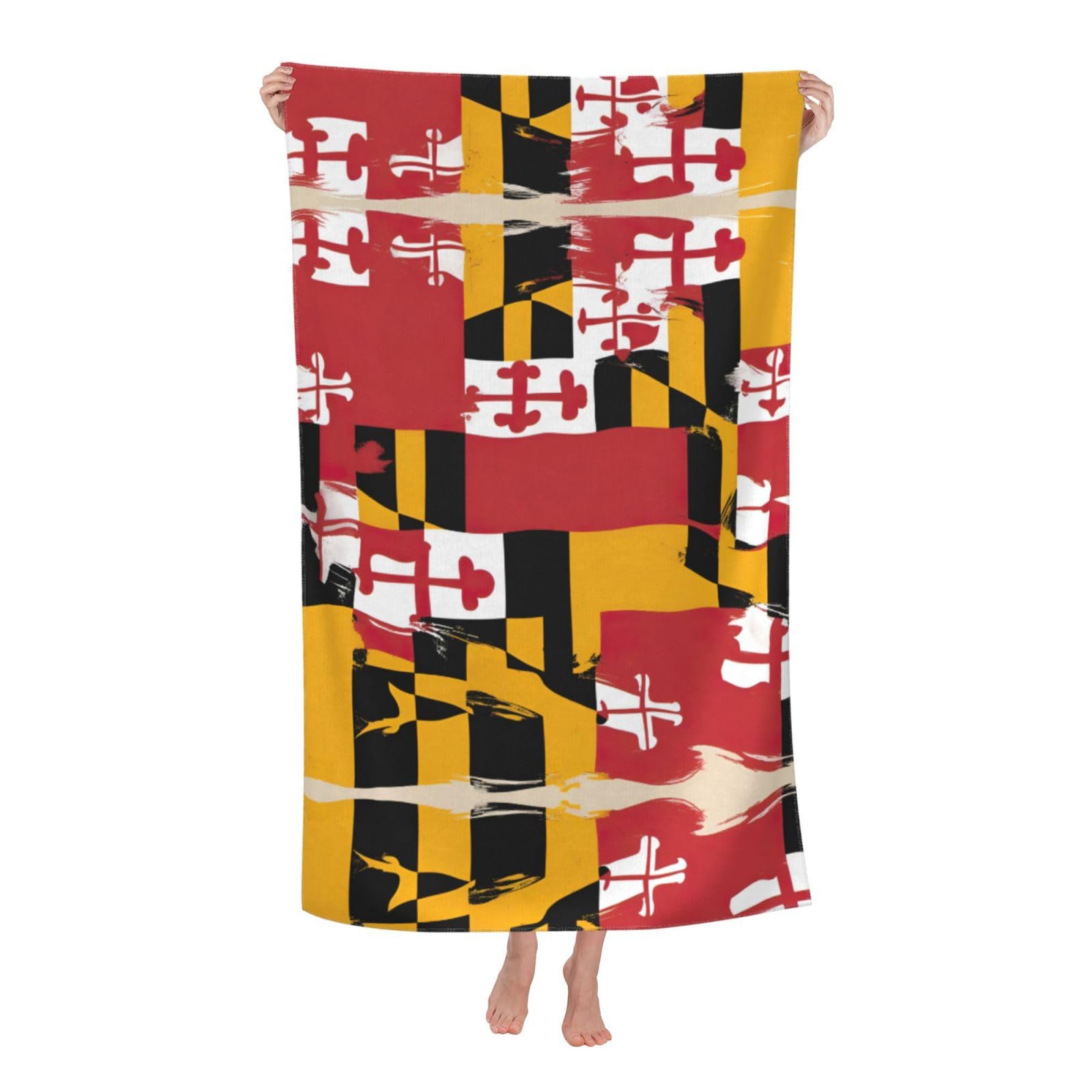 Oazcvbnn Women's White Maryland Flag Print Adult Beach Towel Summer Travel Pool Vacation Swimming Fitness Outdoor Adventures