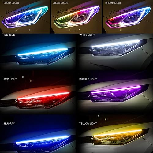 Miniatura 7 de LEDCARE - Tira de luz de tubo para faros delanteros de coche, RGB multicolor, 24.0 in, flexible, impermeable, LED, luz de marcha diurna, luz de neón