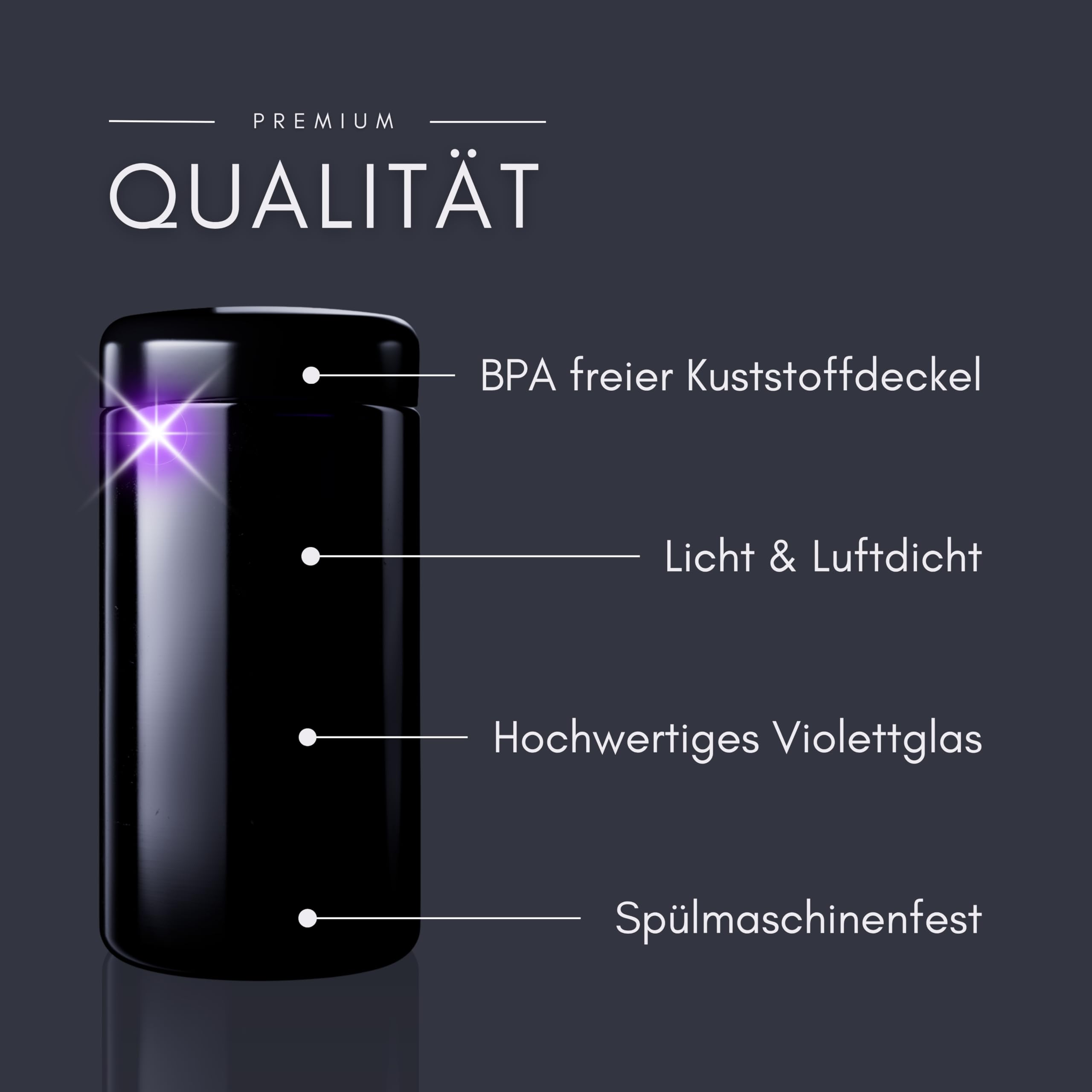 ANCEVIA edles Violettglas mit individueller GRAVUR Vorratsglas 1000 ml – 6er Set luftdichte Vorratsdose mit Deckel | Miron Glasbehälter mit Deckel für z.B. Reis, Müsli, Nüsse, Tee & Kräuter