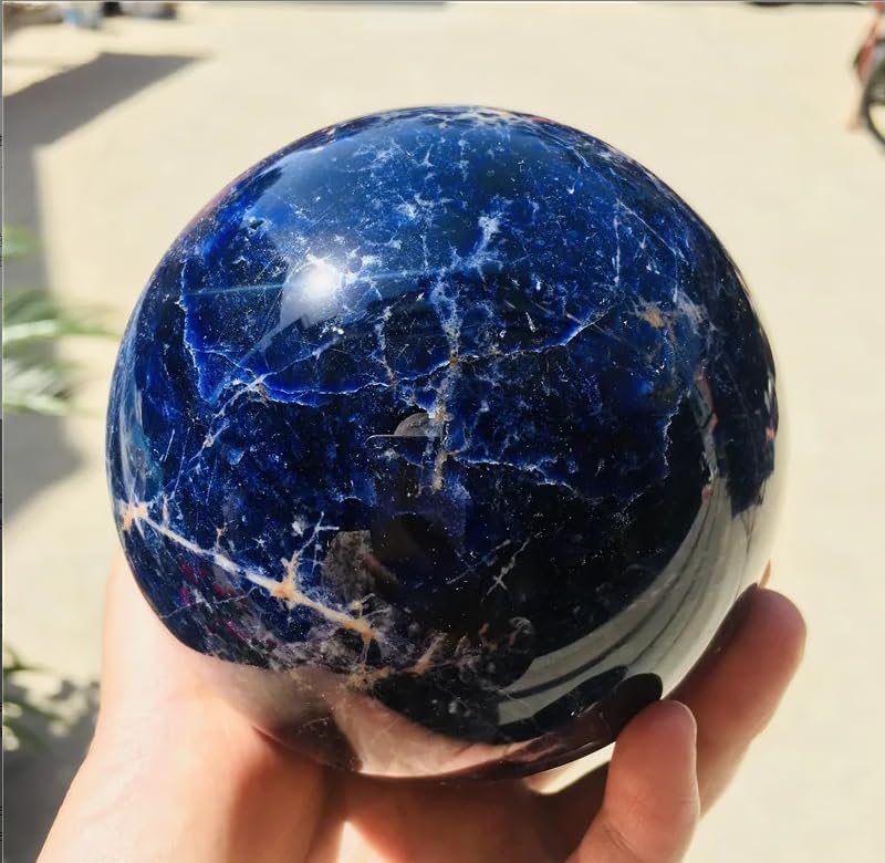 VEKETE Natürliche Sodalith-Quarz-Kristallkugel,Dumortierit-Steinkugel,Blaue Adern,Mineral,Meditation,Energie,Dekoration,Edelstein-Schmucksammler,7-8cm
