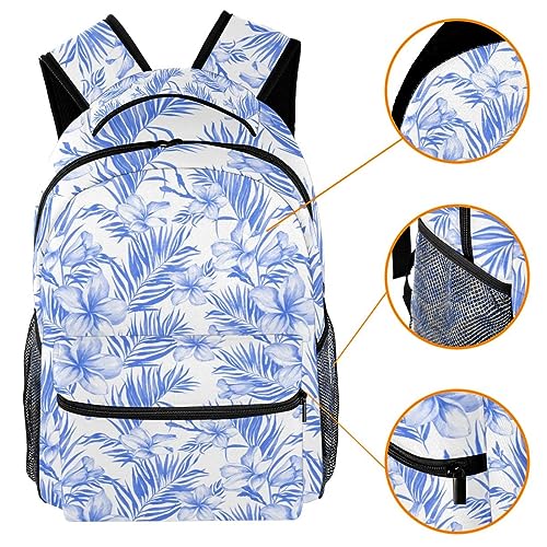 Sac à dos de voyage Campus à motif feuilles bleues et fleurs pour filles et garçons de 40 cm