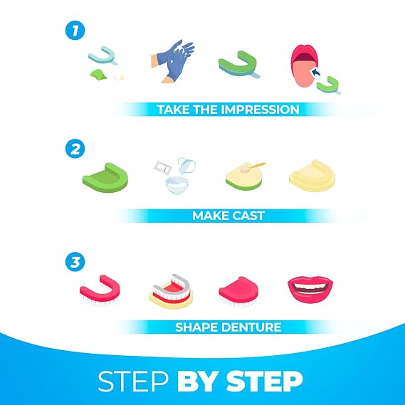 DIY Dentures, Customizable Kit with 12 Pieces, Simple to Use. Dentures Upper and Lower, Home Denture Solution for an Ideal Smile, Women and Men