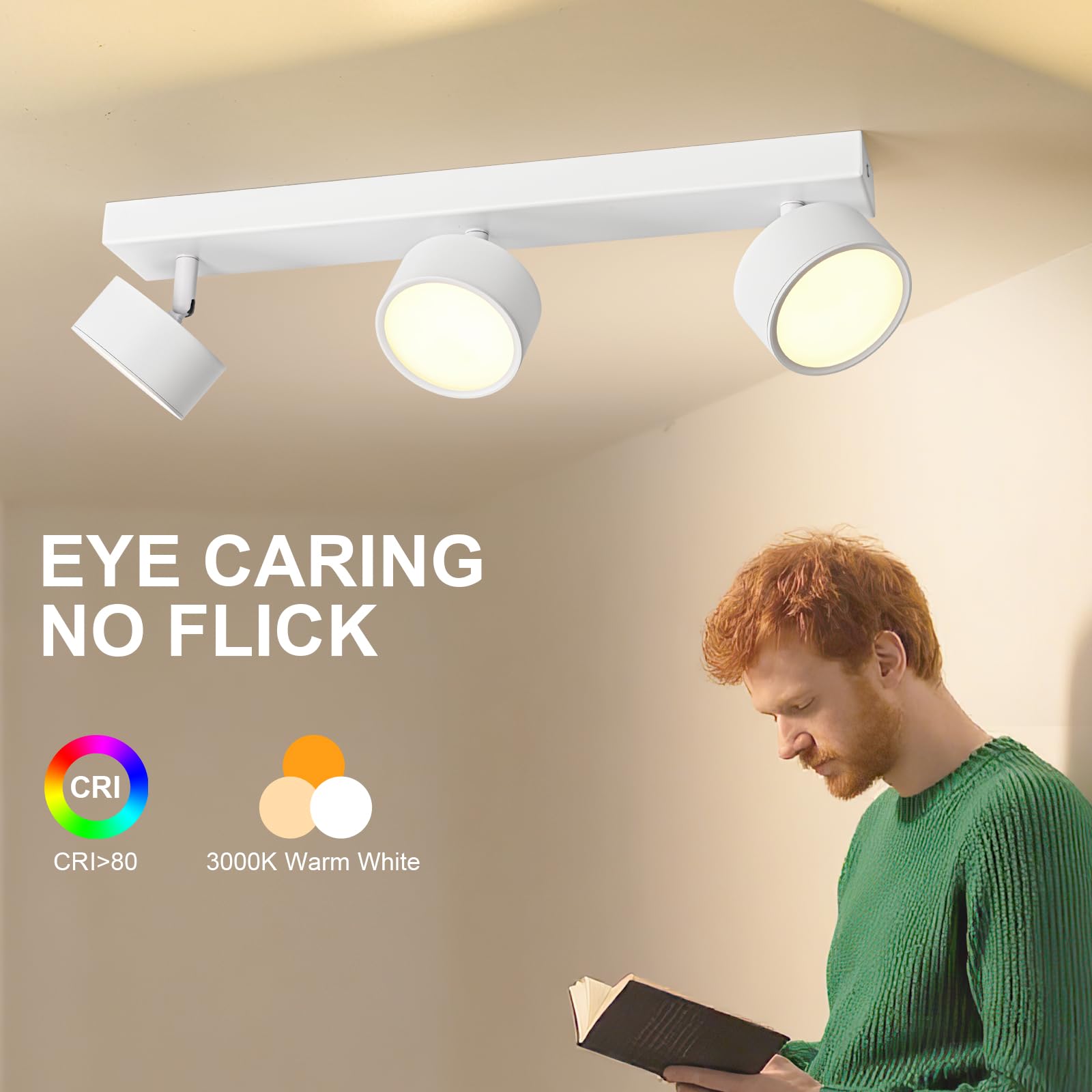 Plafoniera Lampada da Soffitto LED 3 Faretti, 18W Faretti da Soffitto Bianco Plafoniera Orientabili LED Bianco Caldo Faretto da Parete Moderna 3 Luce per Soggiorno Cucina Cameretta