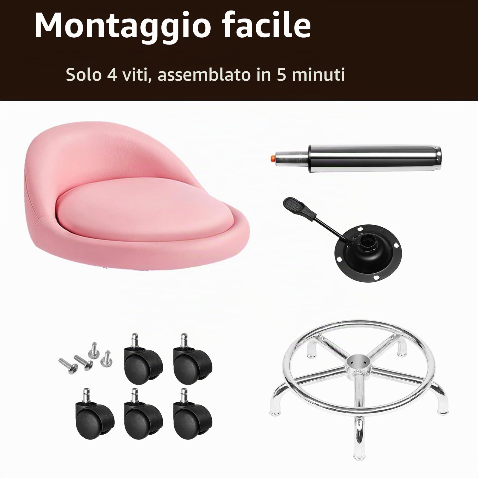 Sgabello Rotondo Schienale 360° 49-64cm Regolabile Rosa