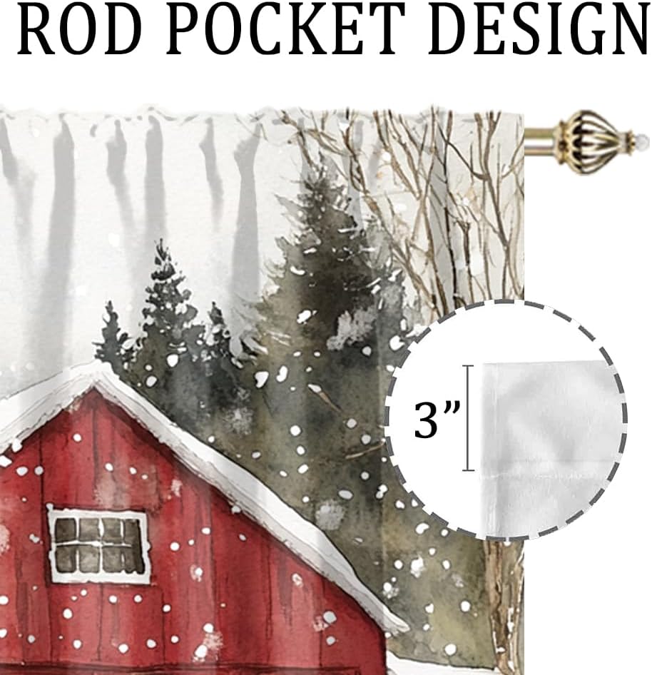 Rustic Cabin Animal Cow Blackout Curtains Vintage Farmhouse Christmas Winter Snowy Forest Thermal Insulated Blackout Curtains for Living Room Bedroom 2 Panels 54" L x 21" W