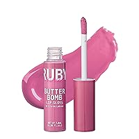 Vista 24 de Ruby Kisses Brillo de labios Butter Bomb Gloss, brillo de labios no pegajoso, vitamina E, tono natural desnudo, maquillaje de labios - 7.8mL