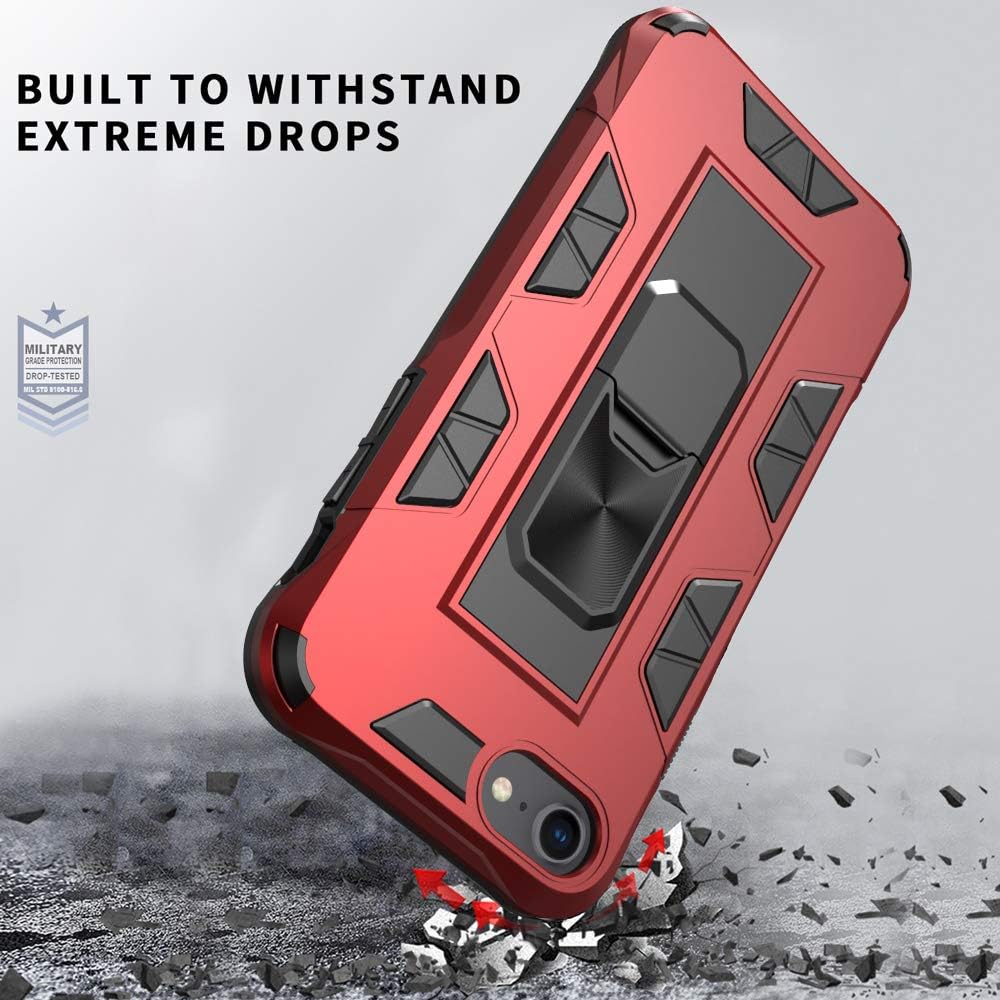 iPhone SE 2022&2020 Case,iPhone 8 Case,iPhone 7 Case| Military-Grade Protection | 12ft. Drop Tested Protective Case | Kickstand | Magnetic Car Mount Holder |-Red