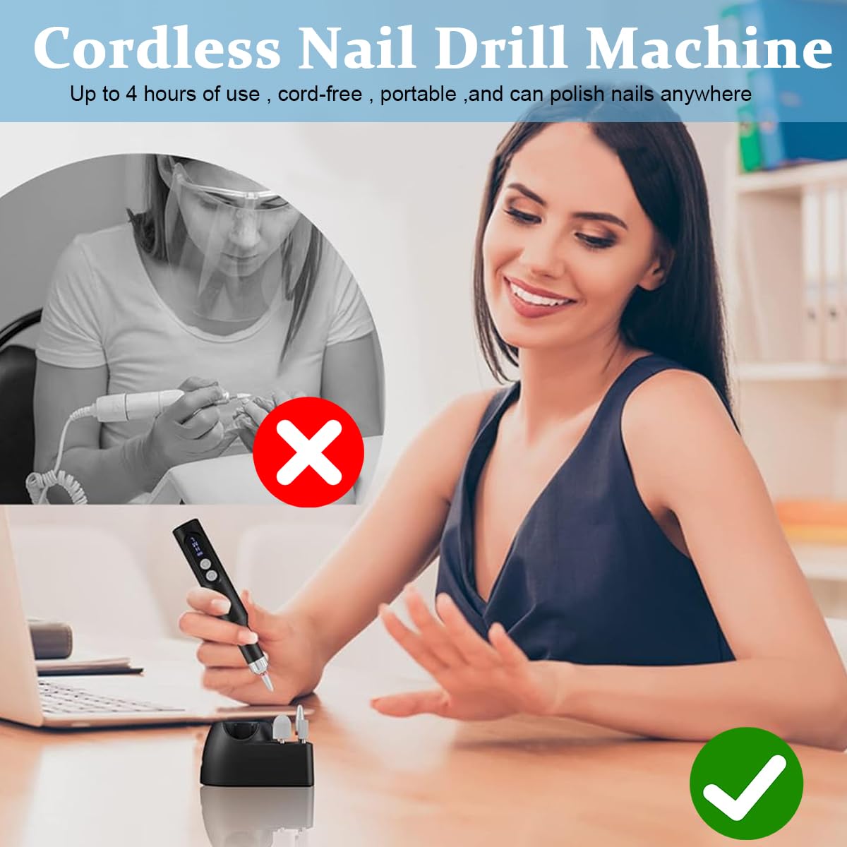 MAYCREATE Nail Drill Machine Cordless Adjustable Bit Set for Gel Extension 4