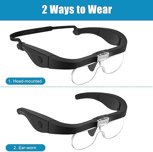 Miniatura 5 de Lupas recargables, lupa iluminada para la cabeza con luz, lupa iluminada manos libres con 4 lentes desmontables 1.5X, 2.5X, 3.5X, 5X para leer joyas