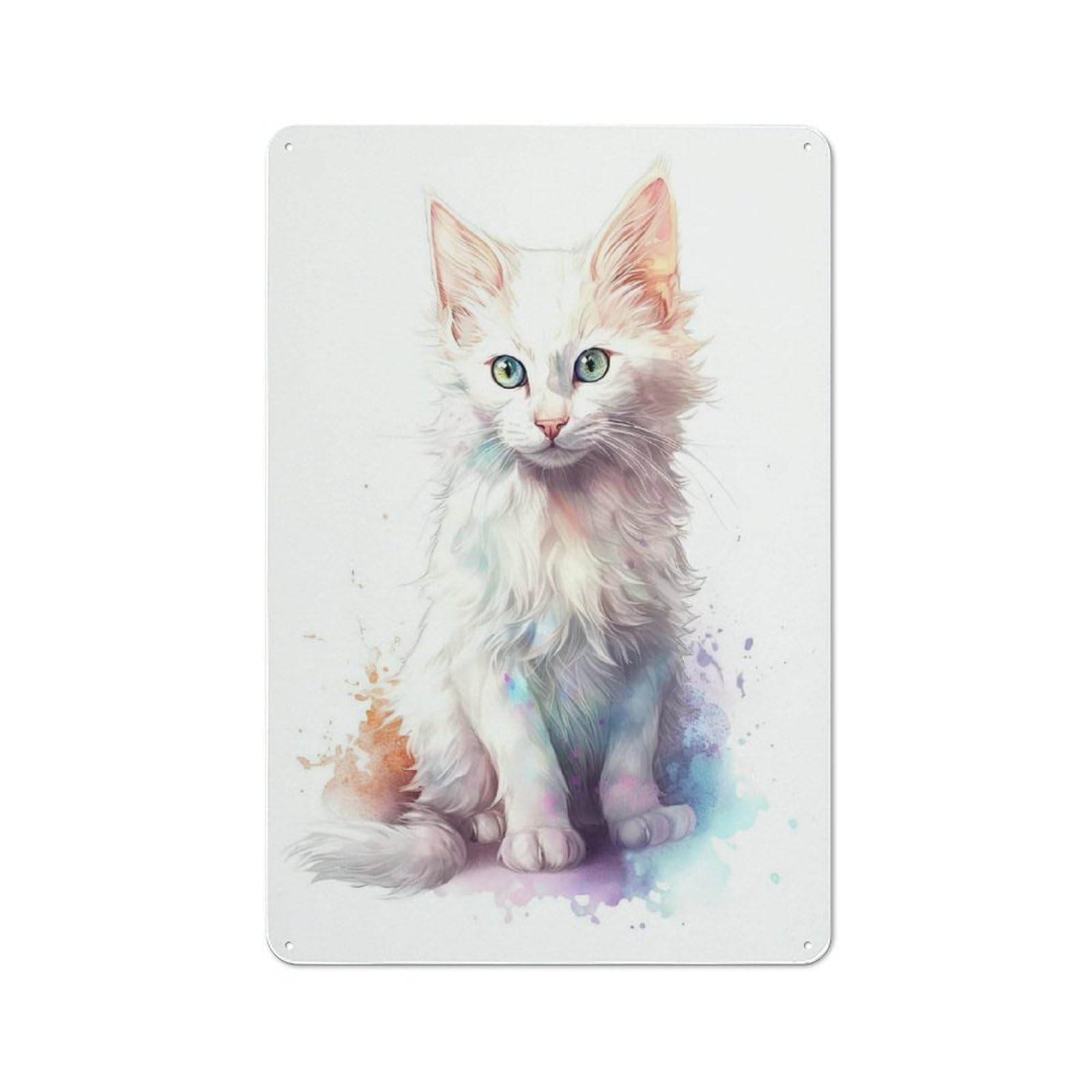 Junmoney Style-20 Cute Turkish Angora Kitten Modern Retro Metal Wall Decor 30X20cm, Metal Wall Sign For Loft, Studio, Office Or Creative Room
