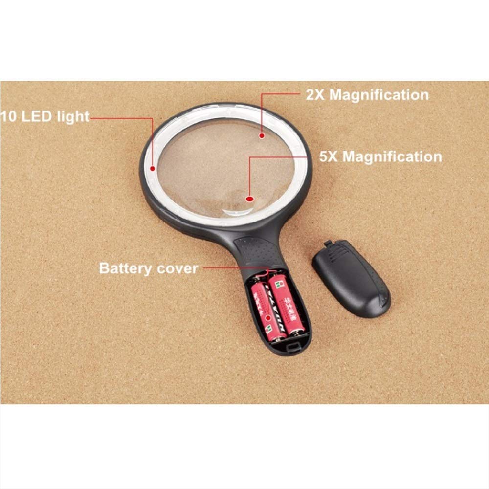 Lupa de Mano HD, Lupa Grande de 5,5 Pulgadas, 10 Luces LED Brillantes, Lente 2X, Zoom 5X, Lupa de Lectura portátil con luz y Puerto.