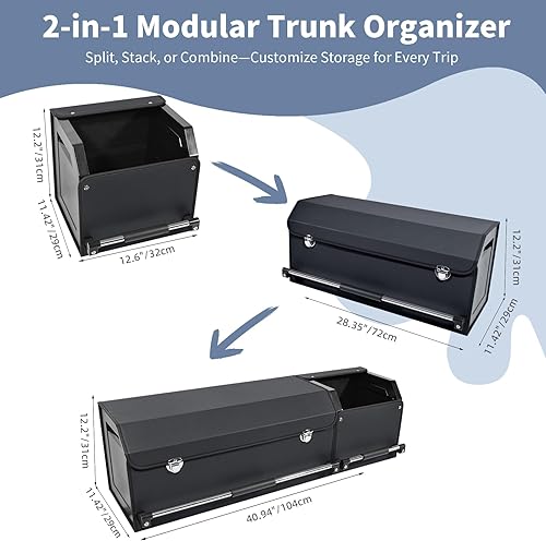 Miniatura 7 de Organizador de maletero de automóvil, organizador de maletero de cuero para SUV con tapa y asa resistente, plegable y ajustable (negro, XL (41.6 x