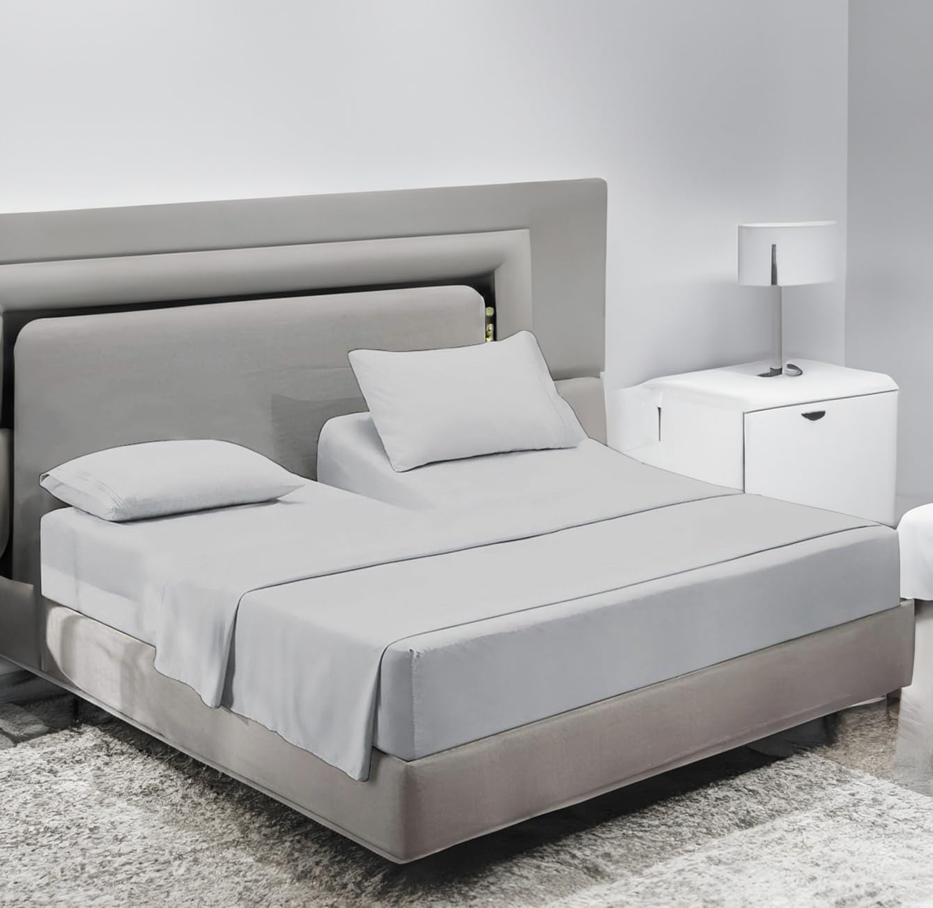 Sanders Collection Inc SCI Top Split Flex Sheet Set for Adjustable Bed 32" Split Head King Size 800 Thread Count 100% Egyptian Cotton 4 Piece Set fits up to 16 Inch Deep Pocket (Silver)
