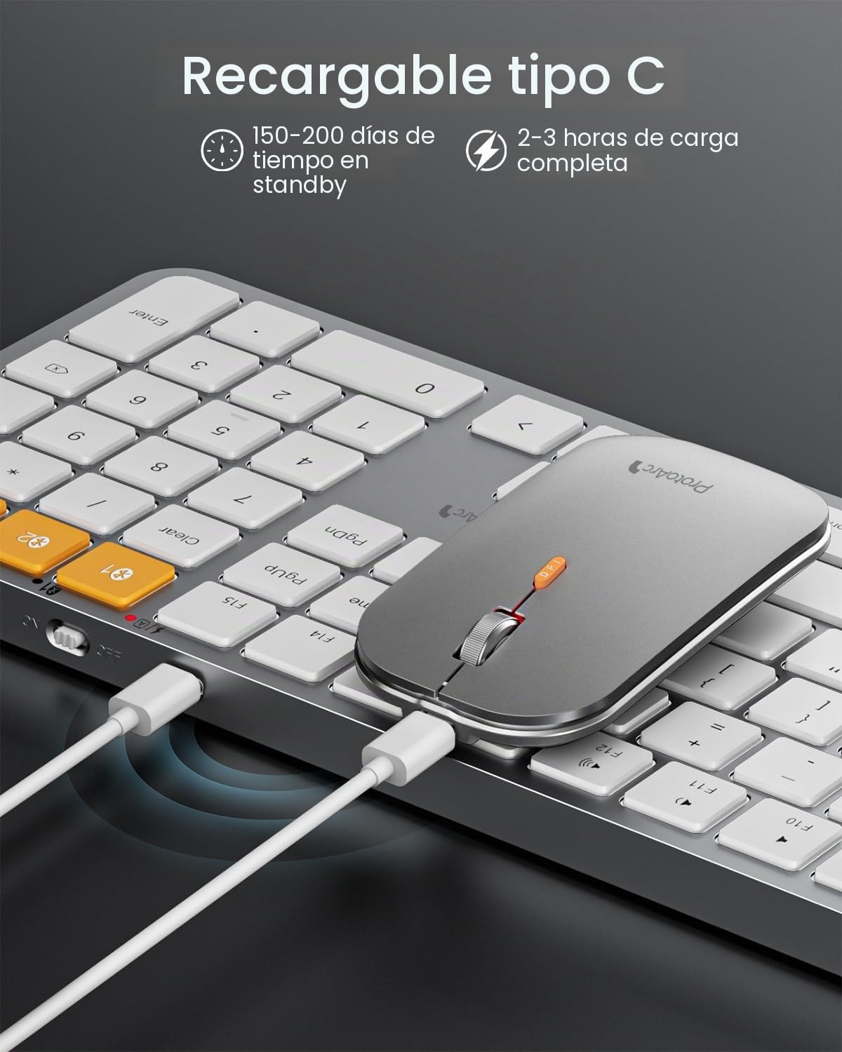 ProtoArc - Mouse con Teclado Bluetooth retroiluminado para Mac, KM100-A, Teclado inalámbrico ultradelgado para Mac, Recargable