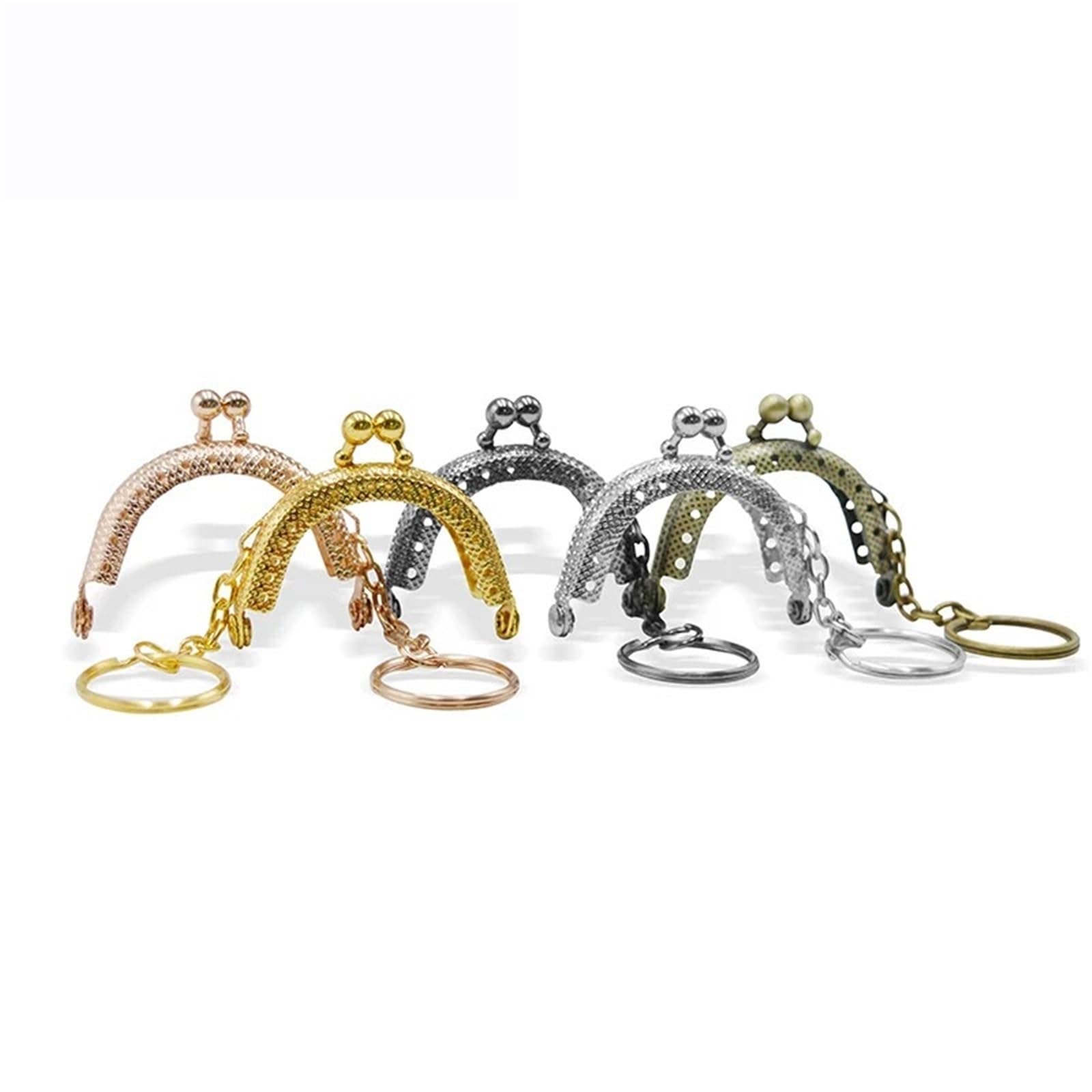 Taschenverschluss 10 Stück 5 cm Metall-Geldbörsenrahmen, Antikbronze, Münzgriff mit Schlüsselring, Kussverschluss, Taschenbeschläge for Clutch-Accessoires(Light Gold)