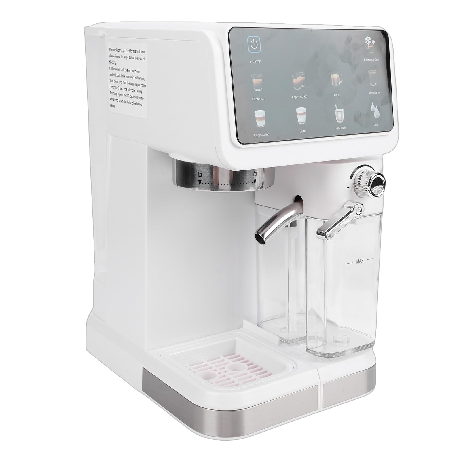 Haofy Ekspres do Kawy 1350 W, 20 Barów, Półautomatyczny Panel Dotykowy, Zbiornik na wodę o Pojemności 1,5 L, Zbiornik na Mleko o Pojemności 500 Ml, Tryb Cappuccino Latte, Spieniacz do (wtyczka UE)