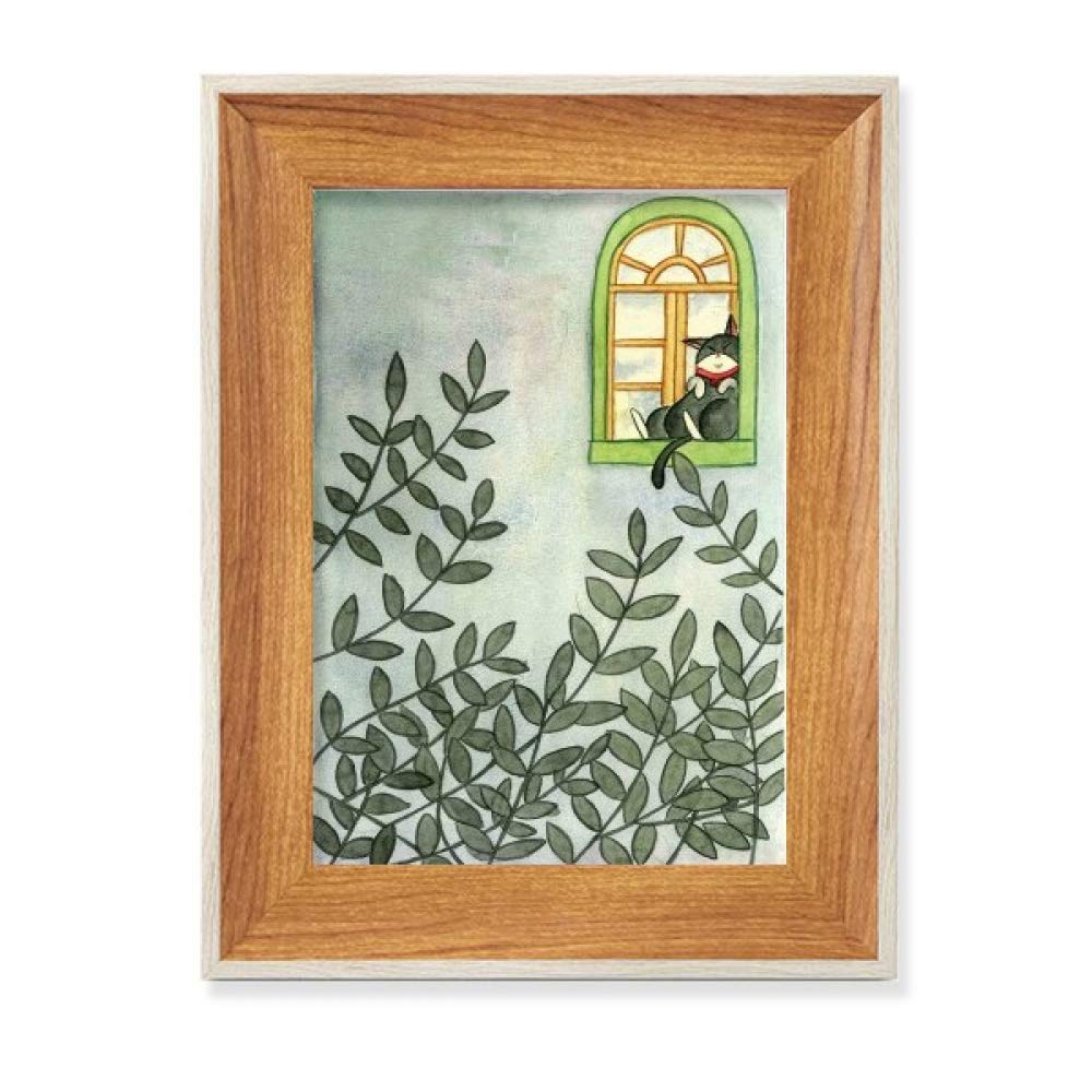 Peinture aquarelle chat dehors cadre de photo en bois de bureau tableau art peinture
