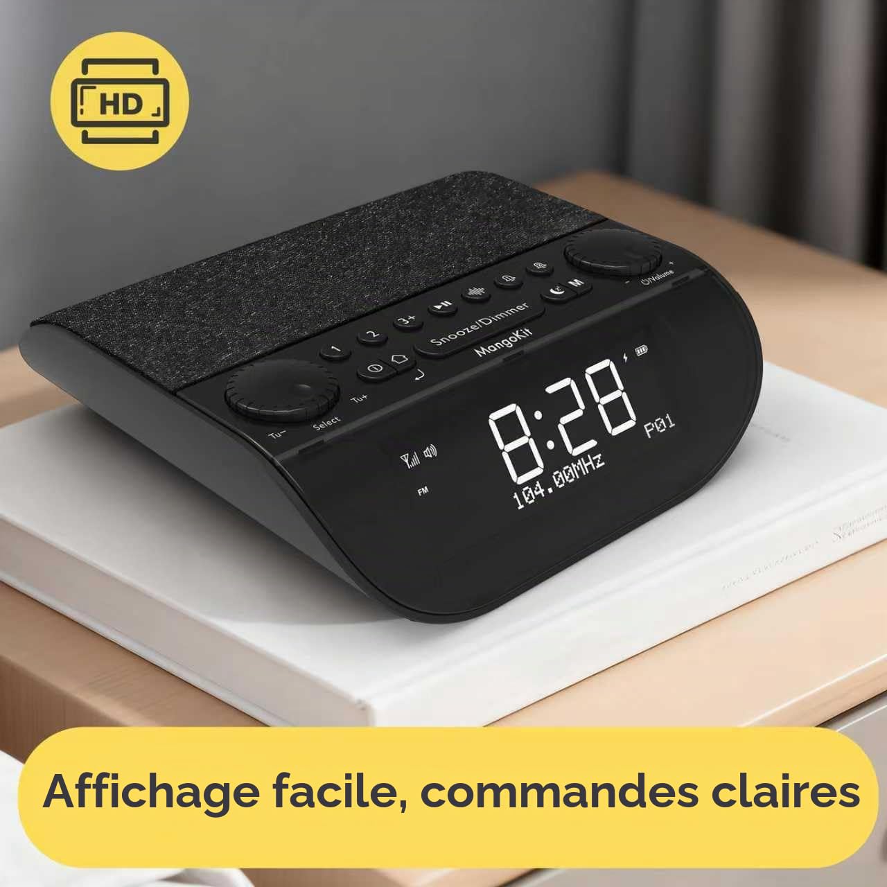 UP-Pro Dab/Dab+ Radio Réveil avec Bluetooth et FM,Bruit Blanc | 90dB Double Alarme,Snooze,Grand écran réglable, haut-parleurs stéréo, Minuterie Sommeil, ASA, EQ, DAB&FM Présélections, Noir