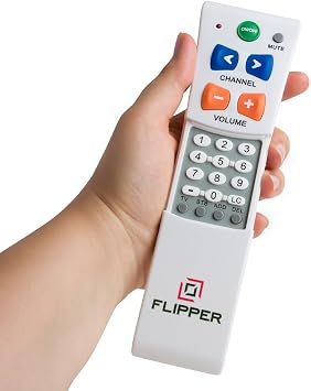 Flipper Big Button Universal TV Remote - Seniors, Elderly - Simple, Works TV & Cable - Favorite Channels - Learning - Supports IR Devices