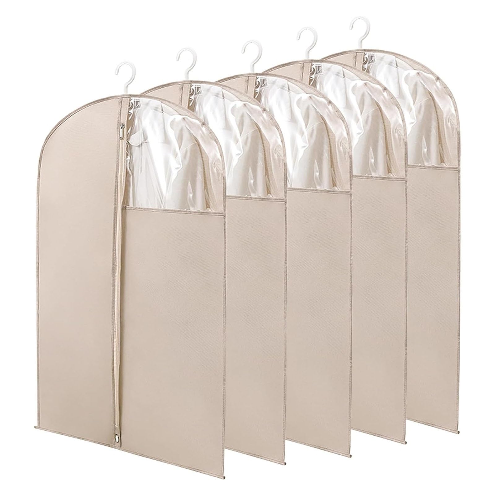 Hanging Clothes Garment Bags Dust Covers for Closet Storage 5 Pack with Clear Window for Dresses Coats Uniforms