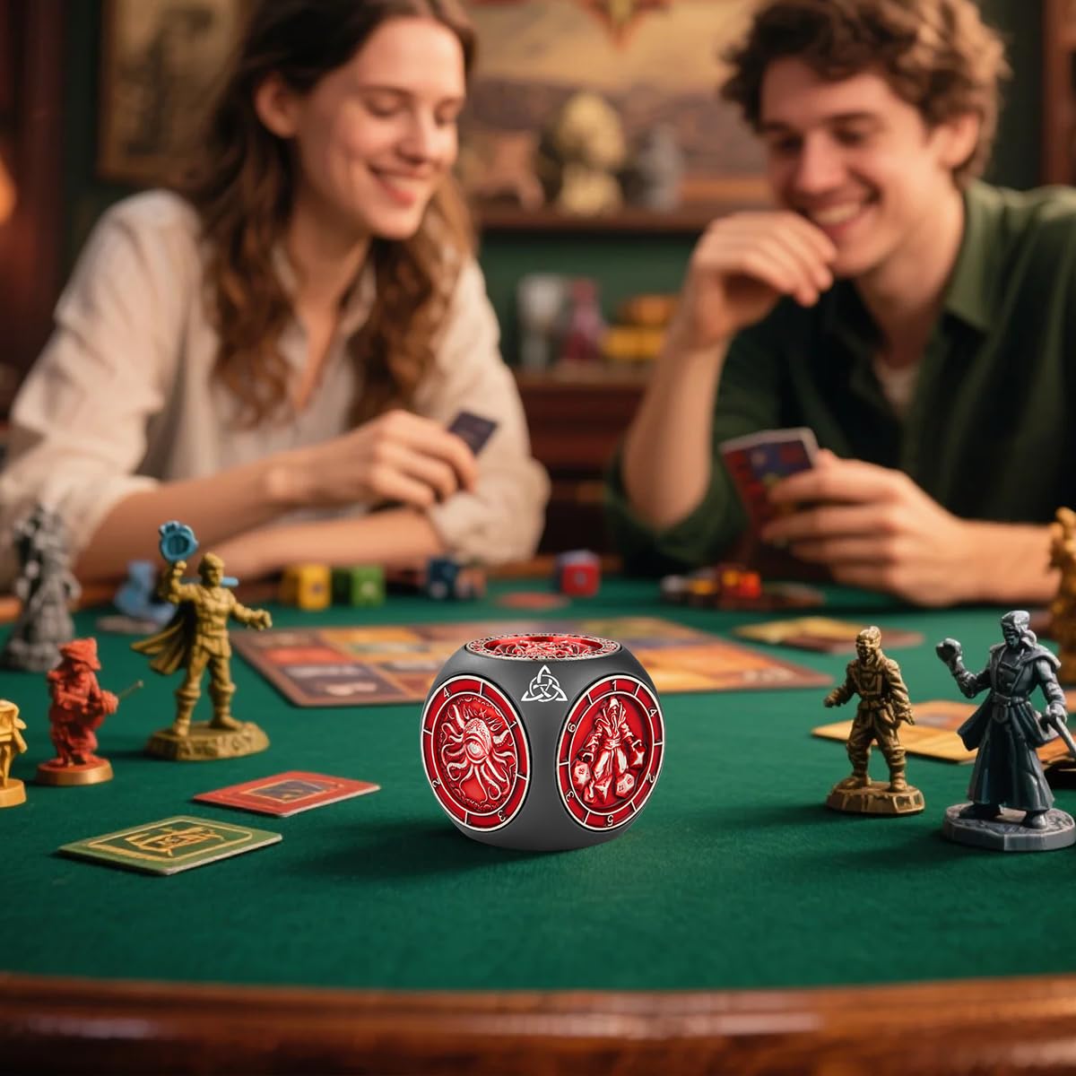 DND Rotanti Dadi Spinner, 7-in-1 Dadi in Metallo con Rilievo 3D, Dadis Poliedrici Rotanti D&D, Regali DND con Scatola Regalo con Logo Drago, Giochi di Ruolo, Accessori per Giochi da Tavolo, Nero+Rosso