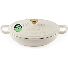 Salter Chester Shallow Cast Iron Casserole Pot 30cm Dutch Oven/Stock Pot, Self Basting Lid, Enamel Coated, Oven Safe, Suitable for All Hob Types Incl. Induction, 2.8L Cap., PFAS-Free, Cream