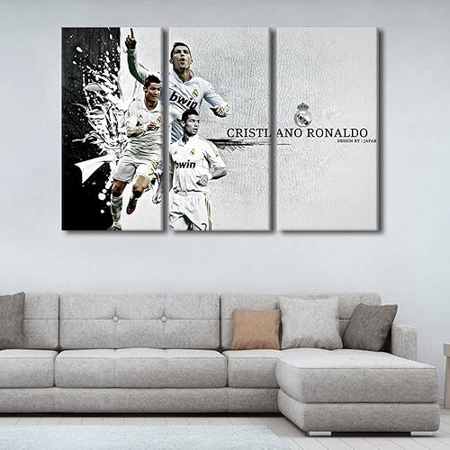 Miniatura 176 de TISHIRON 3 paneles CR7 Cristiano Ronaldo - Póster en lienzo para decoración de pared, pelota deportiva, casa moderna, para club, arena, sala