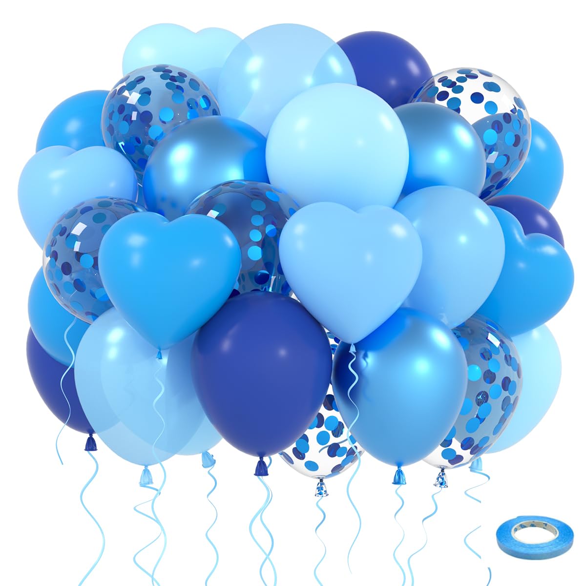 Blue Balloons Light Blue Heart Balloons Set, 12 Inch 60PCS Dark Blue Peart Blue Latex Balloon Confetti Balloon for Birthday Baby Shower Wedding