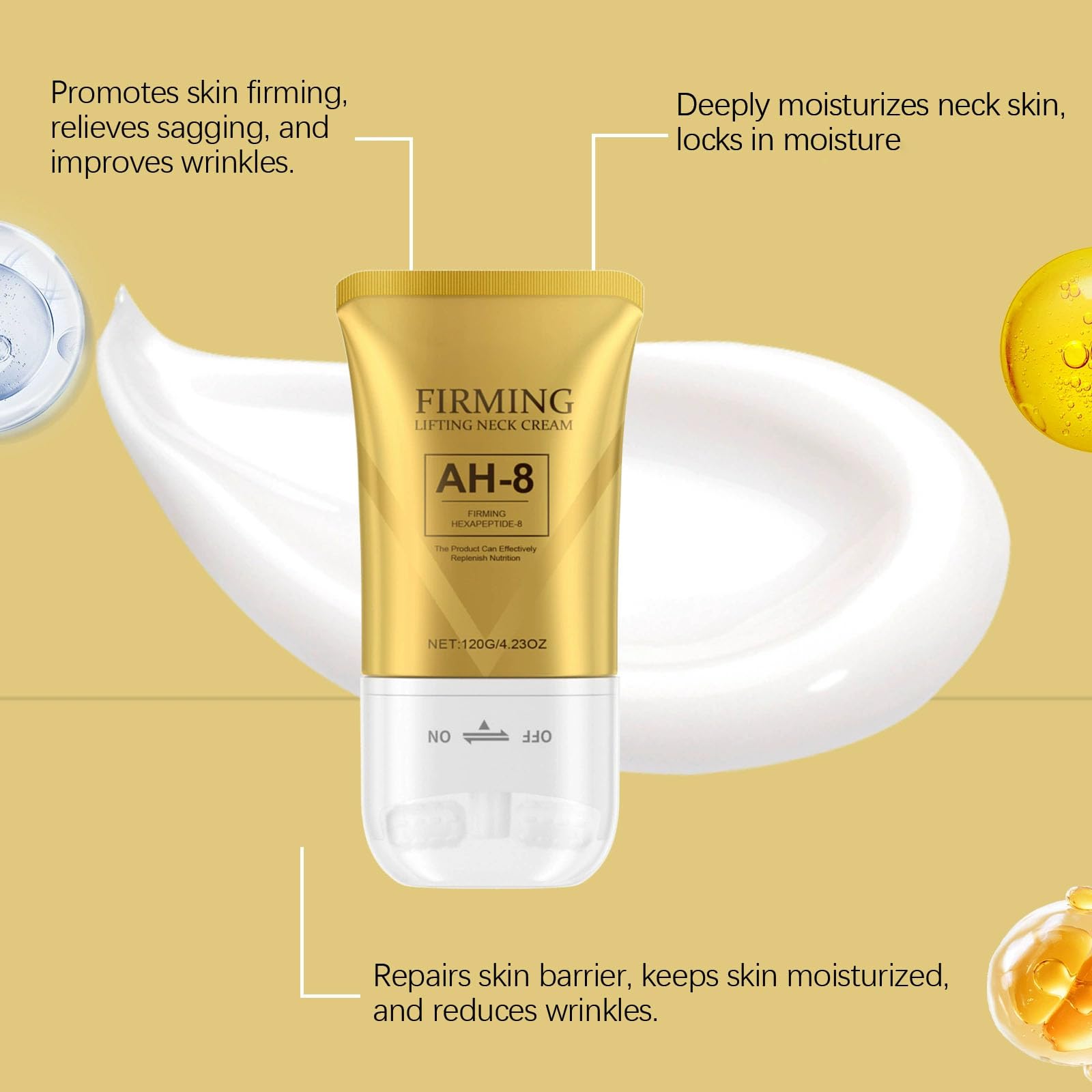 Crema de cuello reafirmante y reafirmante con rodillo antiarrugas, crema hidratante de colágeno para piel flácida, mejora la elasticidad, tratamiento reafirmante con doble efecto para el cuello (3