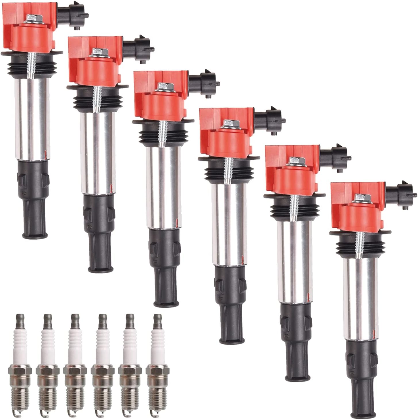 ENA Pack of 6 UF375 Red Ignition Coils 5263 Iridium Spark Plugs 2.8L 3.6L V6 2004-2009 Compatible with Buick Allure Enclave LaCrosse Rendezvous Cadillac CTS STS SRX Chevy Traverse GMC Acadia Outlook