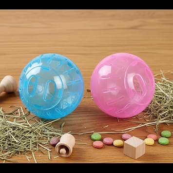 2Pcs 3.94 Inch Rotundity Hamster Balls, Breathable and Sturdy Dwarf Hamster Exercise Balls Running Wheel Gerbil Toys, Small Animals, Portable Small Pet Supplies (Blue and Pink)