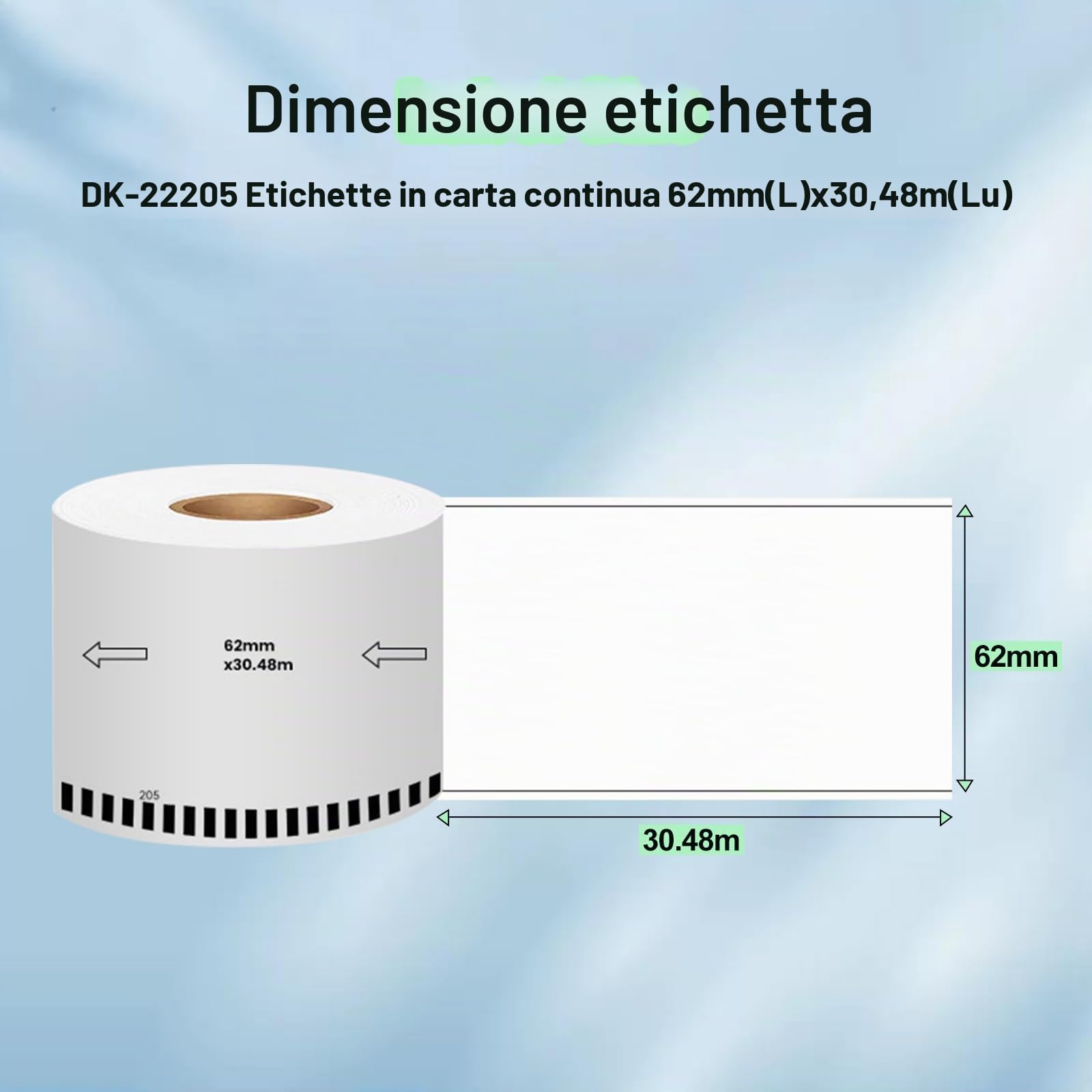 10 Rolls Compatible DK22205 62 mm x 30.48 m Continuous Labels Replacement for DK-22205 Work with QL-500/QL-550/QL-570/QL-580N/QL-650TD/QL-700/QL-710W/QL-800/QL-810W QQL-105.