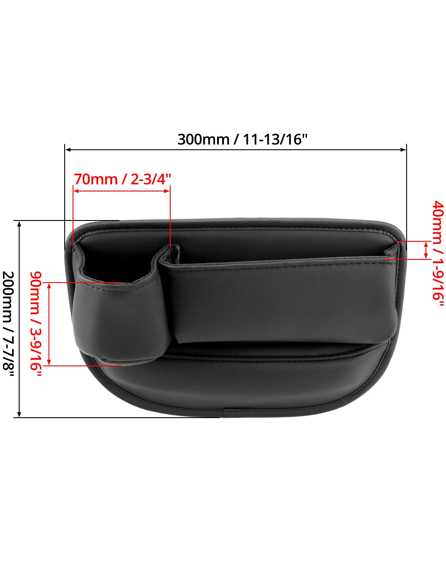 QWORK® Autositz Lückenfüller, Leder Aufbewahrungsbox Auto Organizer Vorne mit Getränkehalter und USB-Ladeloch