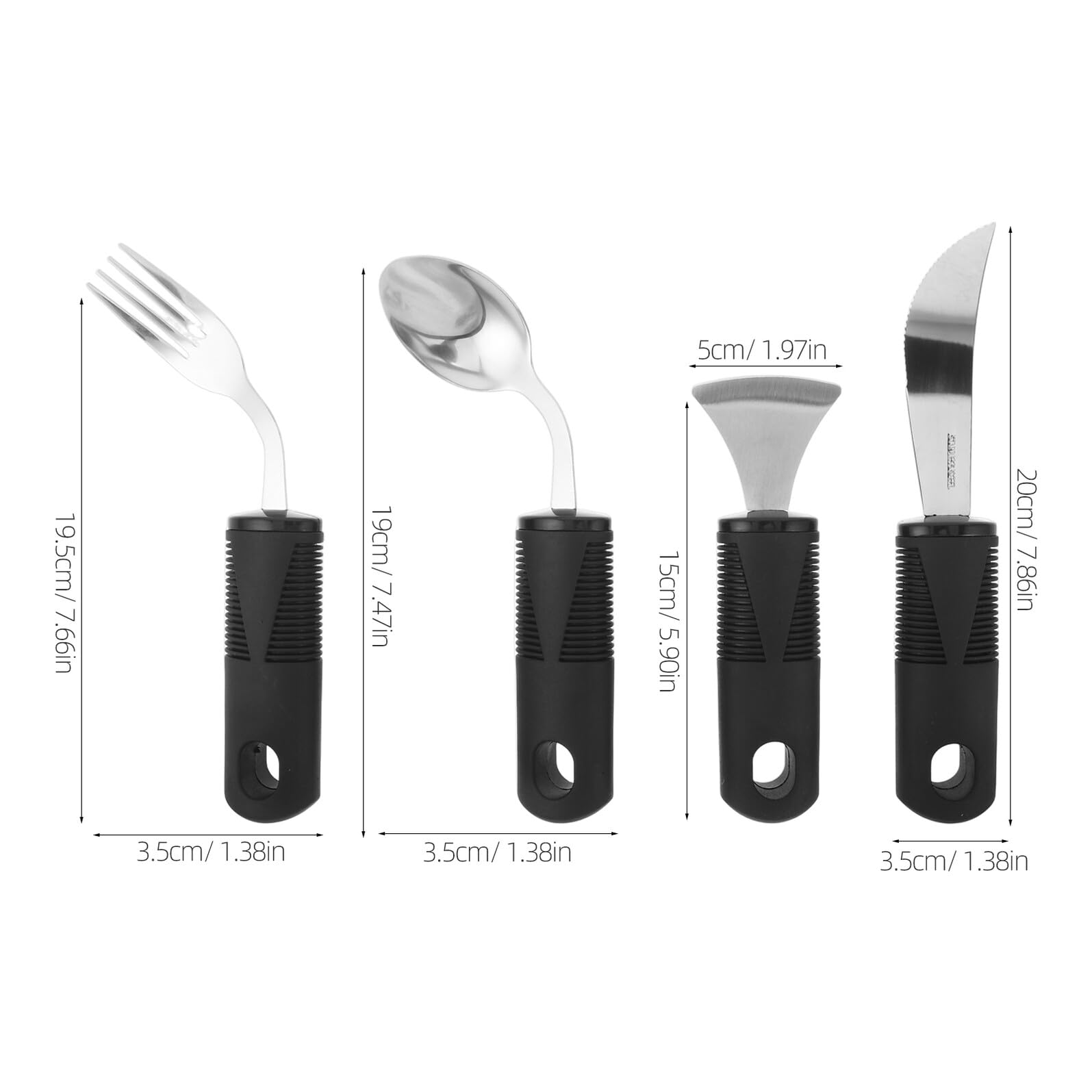 Posate Adattive in Acciaio Inox con Impugnatura in Gomma | Piega Ergonomica, Anti-vibrazione, per Utenti che Necessitano di Assistenza Alimentare