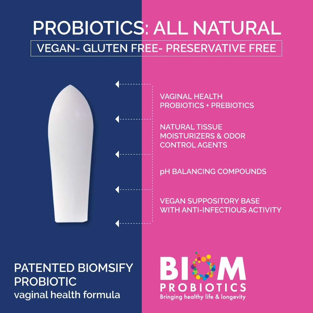 VagiBIOM® Feminine Care Suppositories – Intimate Moisturizing & Freshness Support - Lactobacillus + Prebiotics Formula 100% Vegan – No Parabens, No preservatives (15 Count)