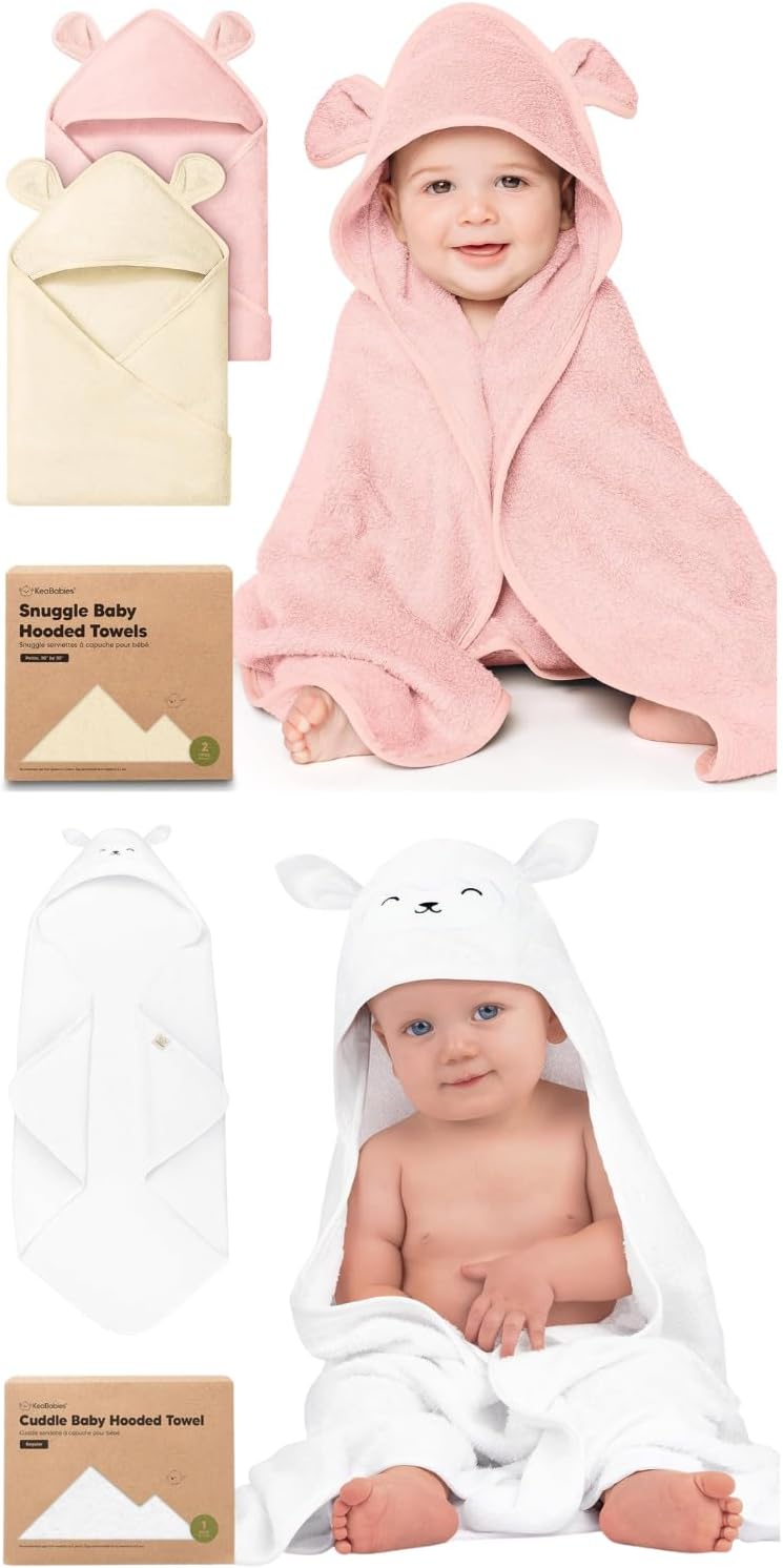 KeaBabies 2-Pack Hooded Baby Towels for Newborn and Baby Hooded Towel - 100% Soft and Absorbent for Newborns, Infant, Cute Bath Essentials for Kids, Gentle on Sensitive Skin