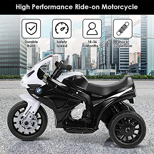 GLACER Kids Ride on Motorcycle, 3 Wheel Kids Motorcycle w/Training Wheels, Head Light, Music Mode & Cool Appearance, 6V Battery Powered Electric Ride on Motorcycle for Boys & Girls (Black)