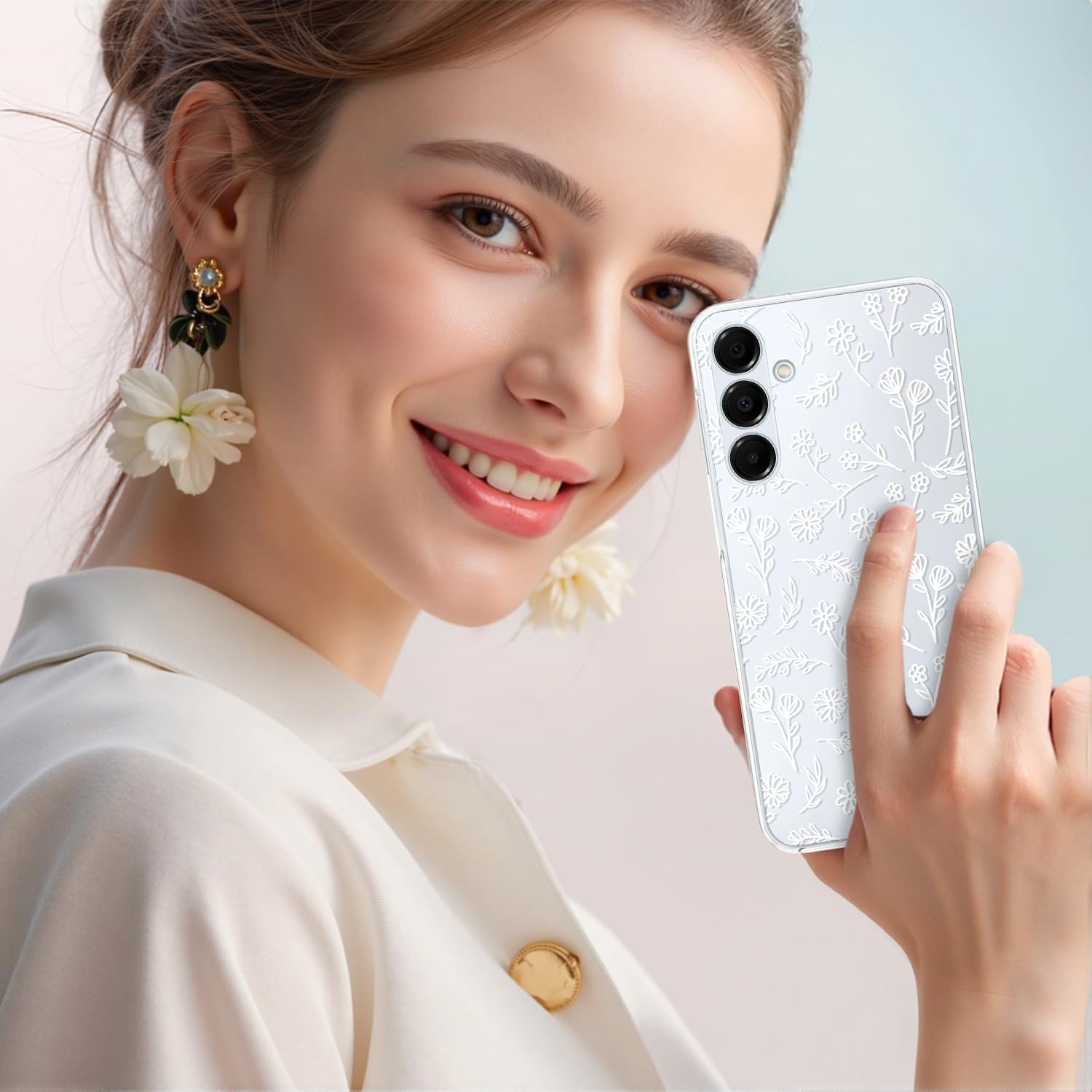 Cute Floral Phone Case Compatible with Samsung Galaxy A16 4G/ 5G Case, White Flowers Aesthetic Pattern Print Soft TPU Drop Protection, for Girls Women 6.7", Clear - Image 6