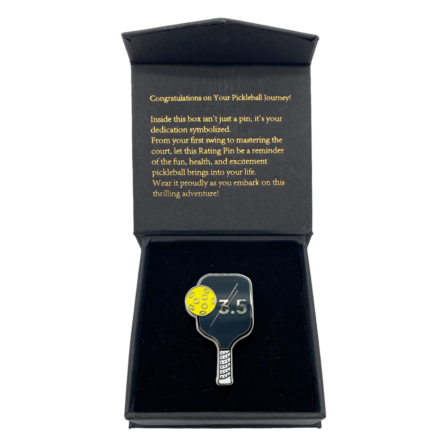 Pickleball Rating Pin – 3.5 Level Achievement Badge – Paddle-Shaped Metal Pin for Players, Coaches, and Fans – Gift-Boxed by PickleProGear