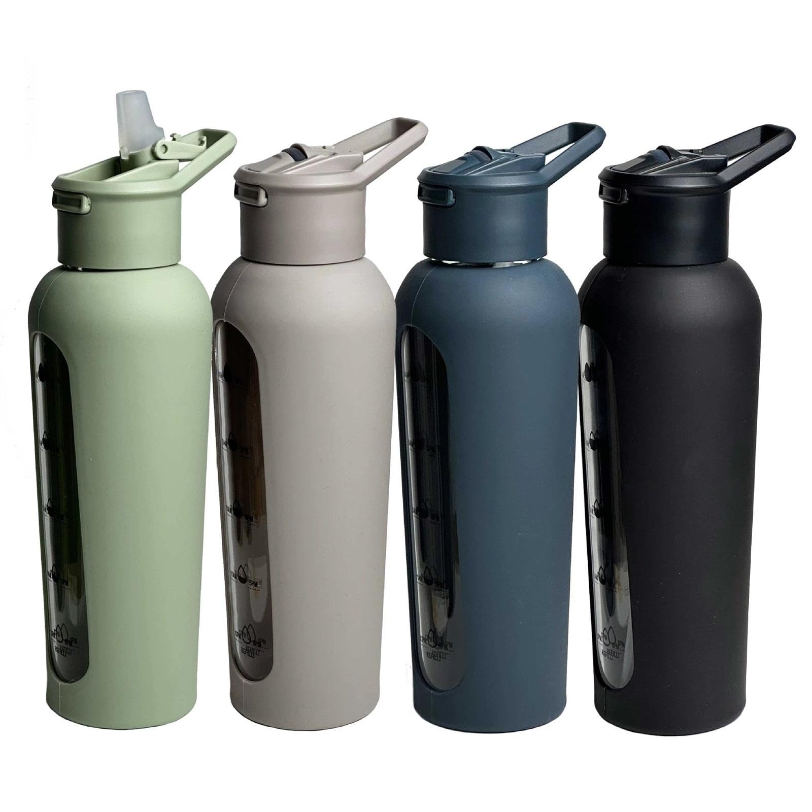 Milageto Glaswasserflasche, Trinkflasche, motivierende Weithals-Sportflasche, Wasserkrug für Radfahren, Workout, Outdoor-Sport, Fitness