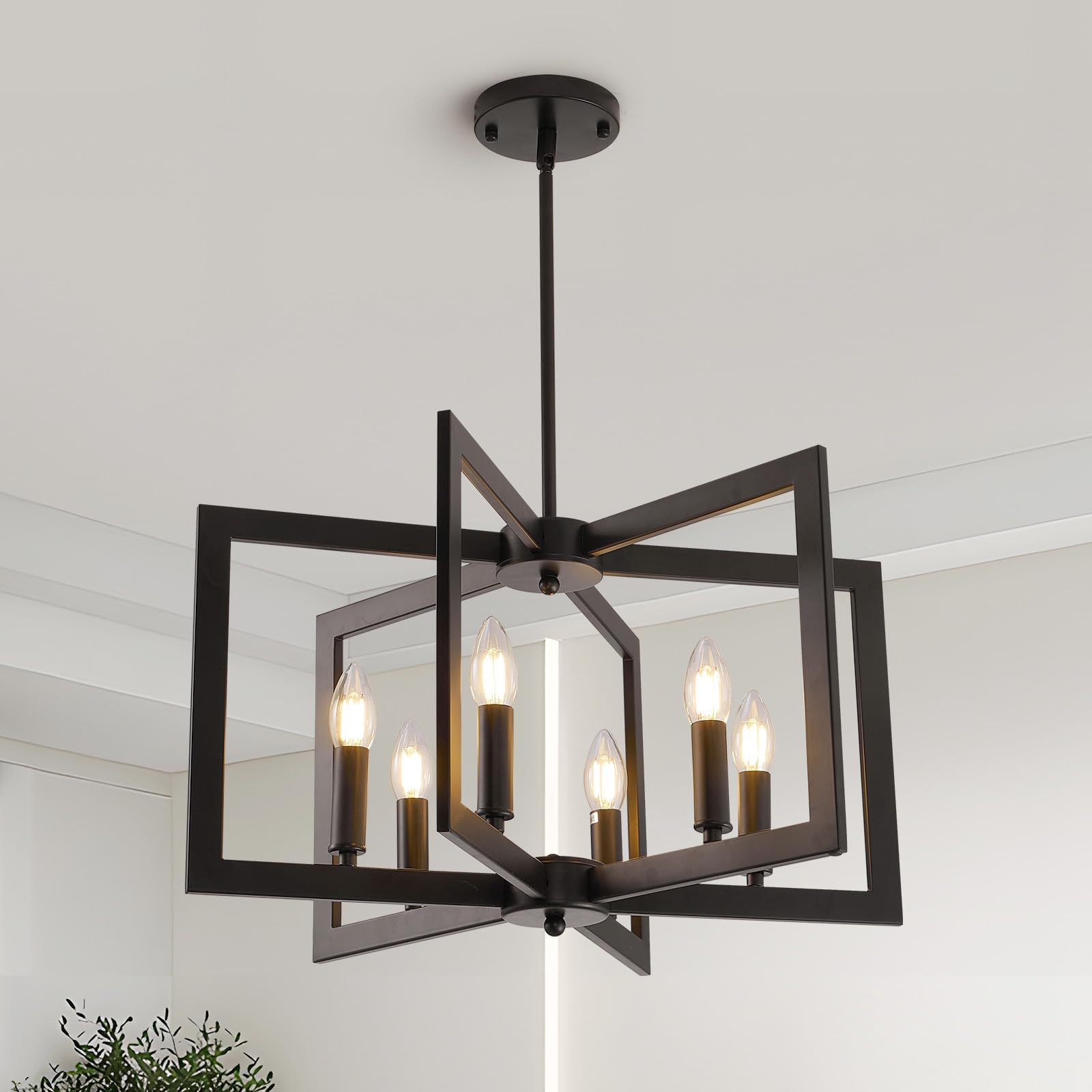 Hvkvhvy Black Vintage Chandeliers Ceiling Light,E14 Geometric Farmhouse Pendant Light 6 Light Industrial Metal Ceiling Lights Living Room For Kitchen Island Hallway Dining Room Entryway (Black)