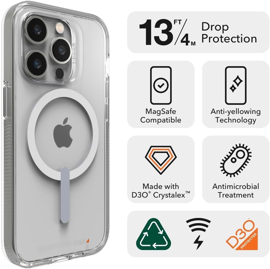 GEAR4 ZAGG Crystal Palace Snap Case Compatible with iPhone 14 Pro Max - Clear iPhone Case, D30 Drop Protection (13ft/4m), Anti-Yellowing Properties, Edge-to-Edge Protection, Magsafe Compatible Case