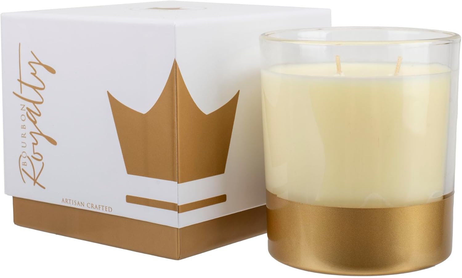 Elegant Golden Crown Artisan Crafted 14 Ounce Glass/Wax Scented Votive Boxed Jar Candle for Home or Office, Versailles, White/Gold, BRY-VS-14BX