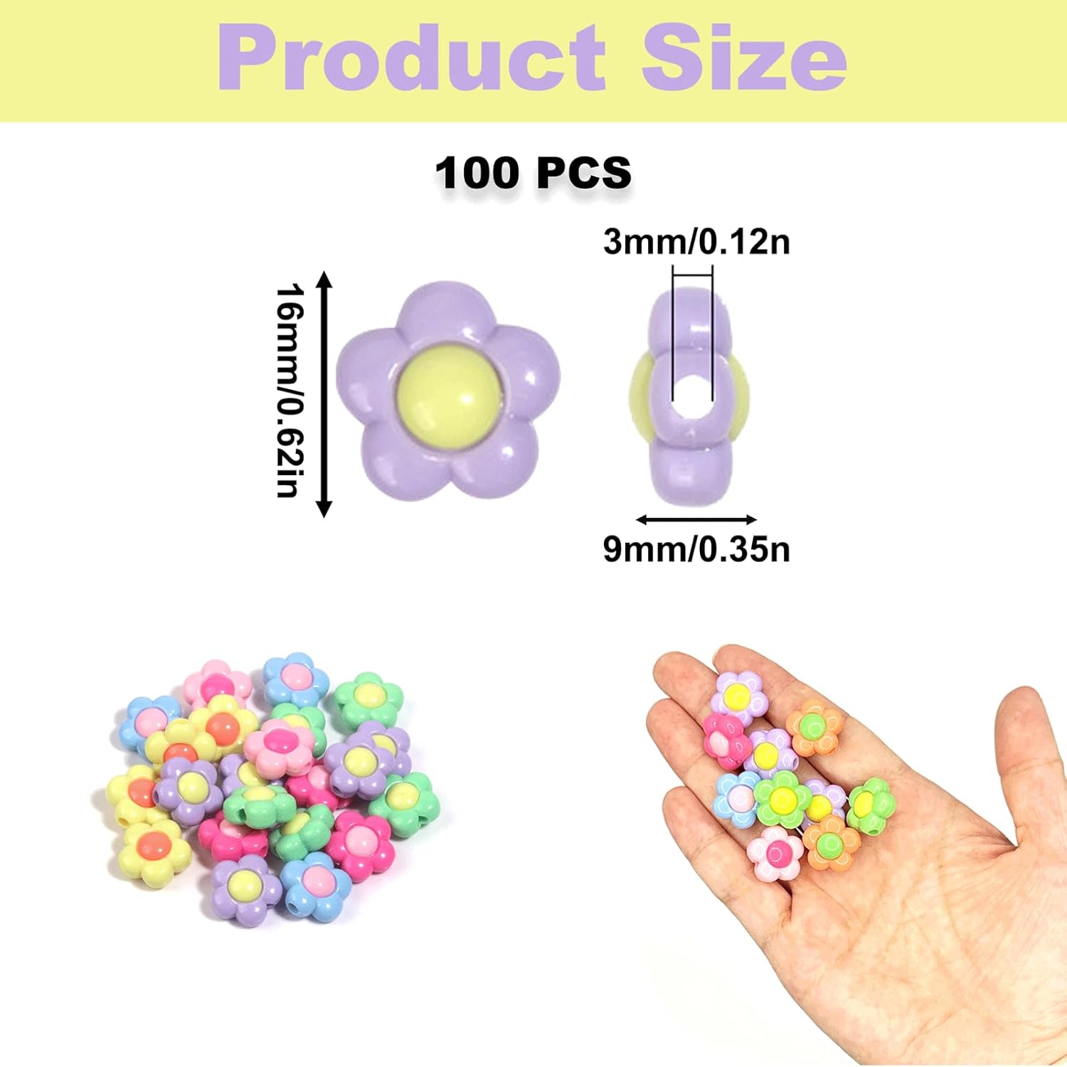 100PCS Flowers Acrylic Beads, Multicolor Flowers Shaped Acrylic Beads for Keychain Making, Creative 16mm Spacer Loose Beads for Pens Jewelry Making Bracelet Necklaces Earring Lanyard DIY Handicrafts - Image 2