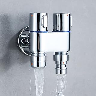 VOL Dual- control Faucet- One In and Two Out Taps, Kitchen Sink Faucet Bathroom Faucet Double- control Washing Machine Toilet Tap Angle Valve