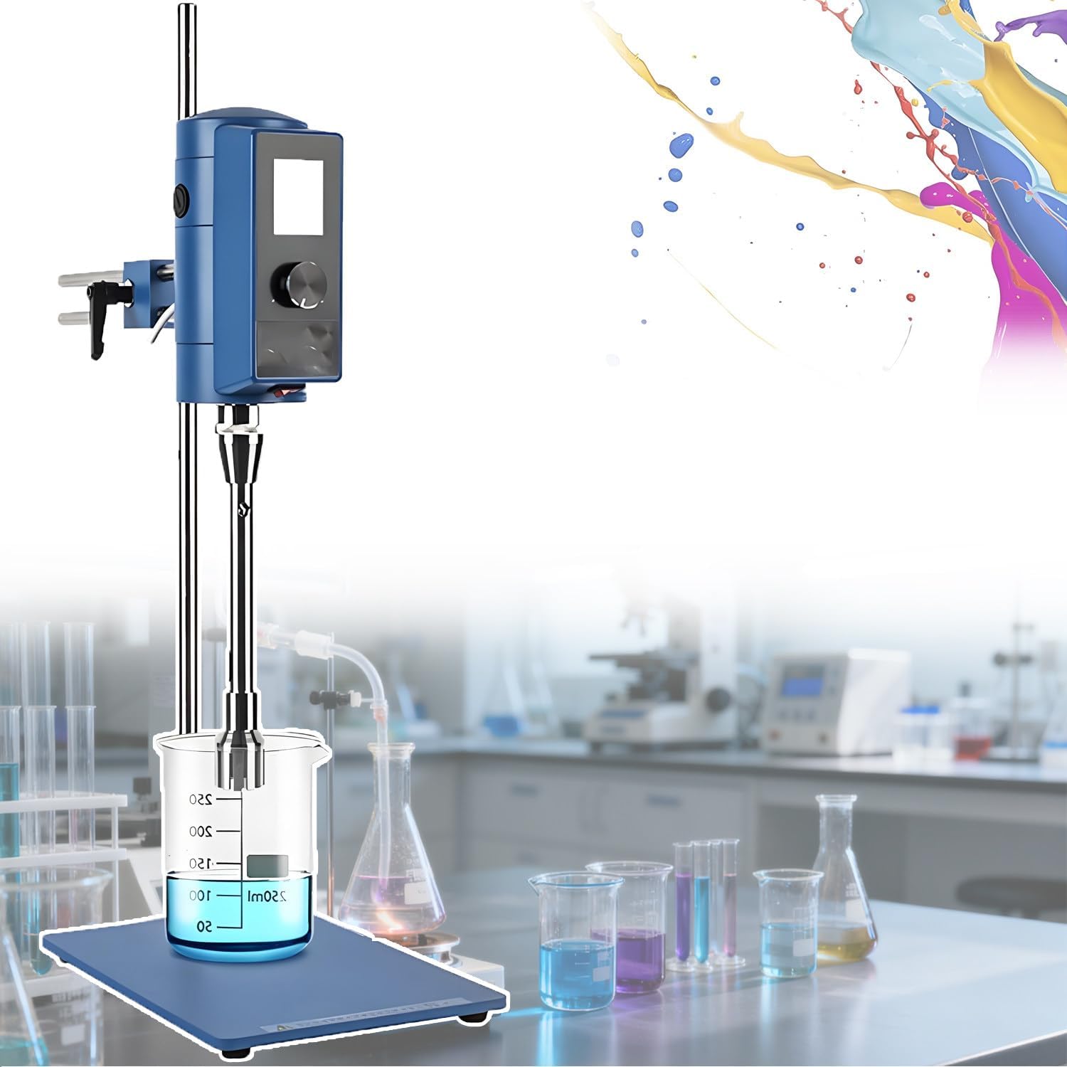 Digital High Shear Mixer Emulsification Machine,Lab Disperser Emulsifier,High Speed Homogenizer,Speed ​​Adjustable 2000-28000rpm,Timer 6000 Min,for Dispersion Cosmetics Coatings 18G