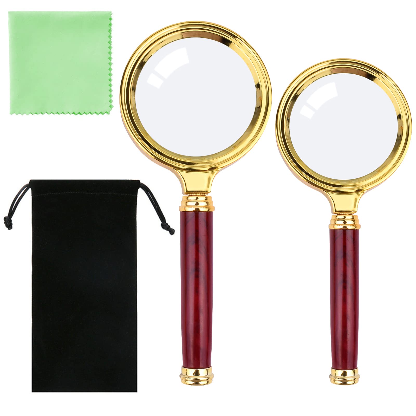 Elezeal 10X Handheld Magnifying Glass - Antique Handle Magnifier with Detachable Handle Magnifying Lens, Jewelry Glass Magnifying Lens for Home Learning, Reading, Fault Finding, Reading Book (2-pack)