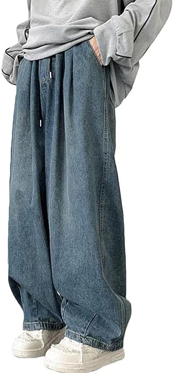 Mens Hip Hop Skater Jeans Vintage Loose Fit Dance Skateboard Pants Casual Solid Oversized Denim Trousers